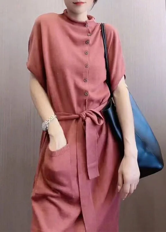 New Versatile Tie Waist Knitted Sweater Dress Spring Elegant Sweater Dress