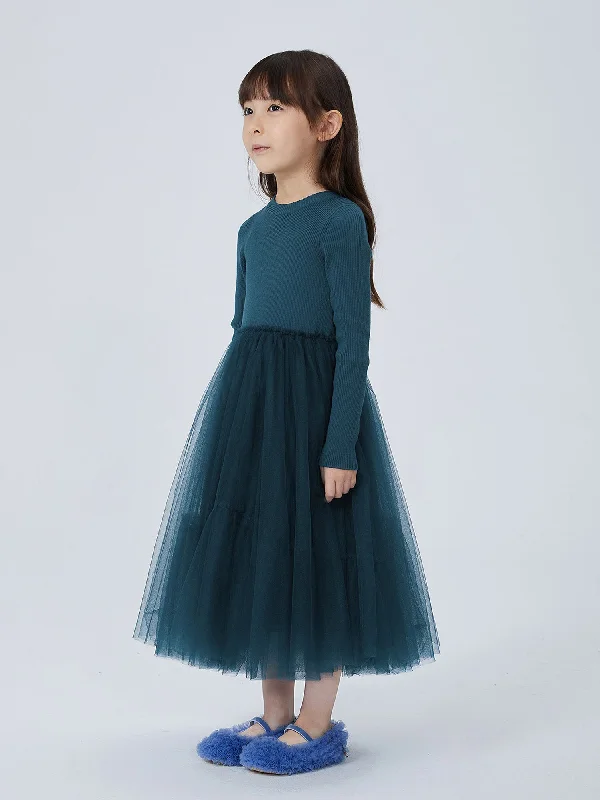 JNBY Girl's Ribbed Sweater and Tulle Dress Sweet Tulle Dress