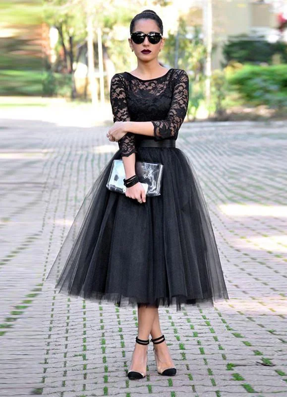 Sexy Black Lace 3 4 Sleeve Prom Dresses 2016 Tulle Tea-Length-318851 Blue Tulle Dress Sexy Black Lace 3 4 Sleeve Prom Dresses 2016 Tulle Tea-Length-318851 Blue Tulle Dress