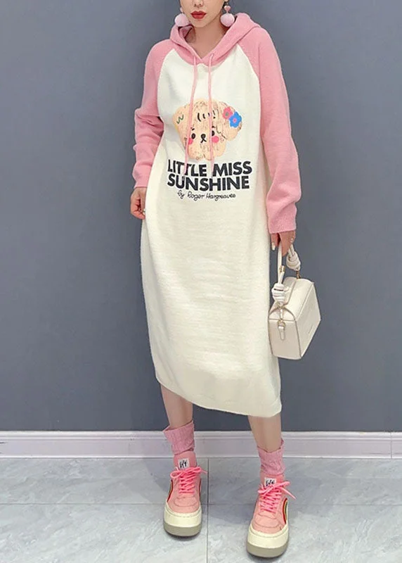 Cute Pink Print Wrinkled Knit Maxi Sweater Dresses Long Sleeve Knit Dress Chic