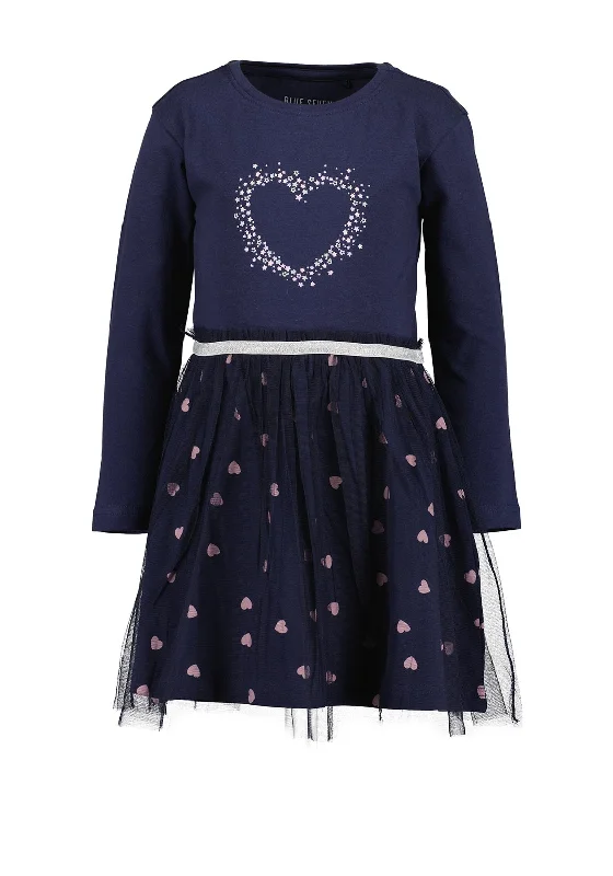 Blue Seven Girl Tulle Star and Heart Dress, Navy Tulle Dress Fluffy