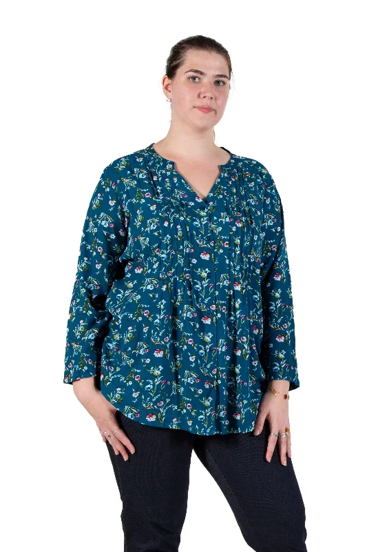 Pleat Front Printed Rayon Top - Plus Size Plus Size Elegant
