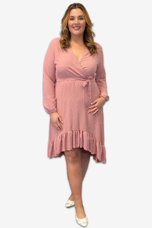Wrap Plus Size Dress with Ruffle Detail in Black, Pink or Forest Green Plus Size Blouson
