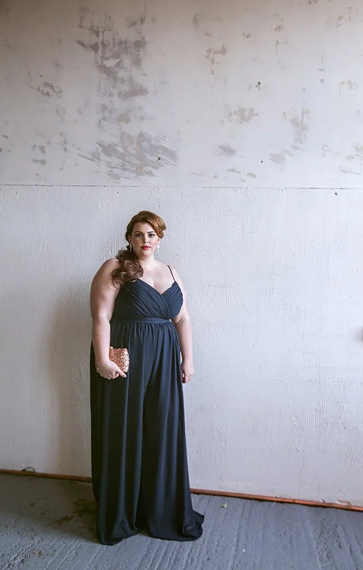 Ashling Plus Size Navy Chiffon Wide Leg Jumpsuit Plus Size Outfit