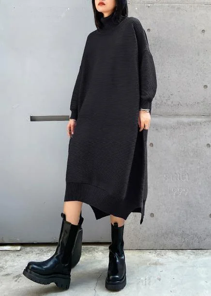 Simple black Sweater outfits Largo high neck low high design Art fall knit dress Lace Sweater Dress Simple black Sweater outfits Largo high neck low high design Art fall knit dress Lace Sweater Dress