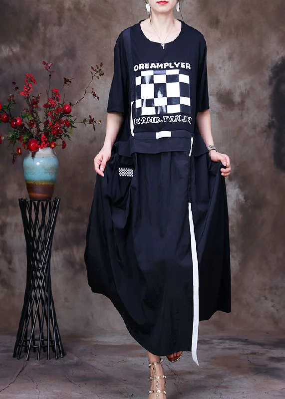 Women Black O-Neck White Plaid Applique Oversized Cotton Sweatshirt Dresses Short Sleeve Floral Shirt Dress Women Black O-Neck White Plaid Applique Oversized Cotton Sweatshirt Dresses Short Sleeve Floral Shirt Dress