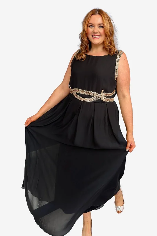 Black & Gold Sleeveless Plus Size Maxi Dress Plus Size Maxi