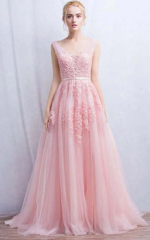 Sleeveless V-neck Long Appliques Tulle Dress-331209 Tulle Dress Fluffy