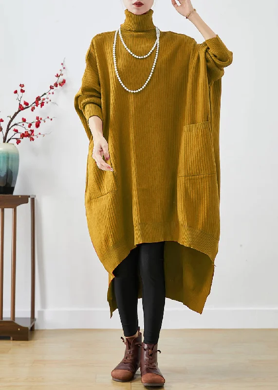 Yellow Oversized Knit Sweater Dress Turtle Neck Asymmetrical Batwing Sleeve Warm Sweater Dress Yellow Oversized Knit Sweater Dress Turtle Neck Asymmetrical Batwing Sleeve Warm Sweater Dress