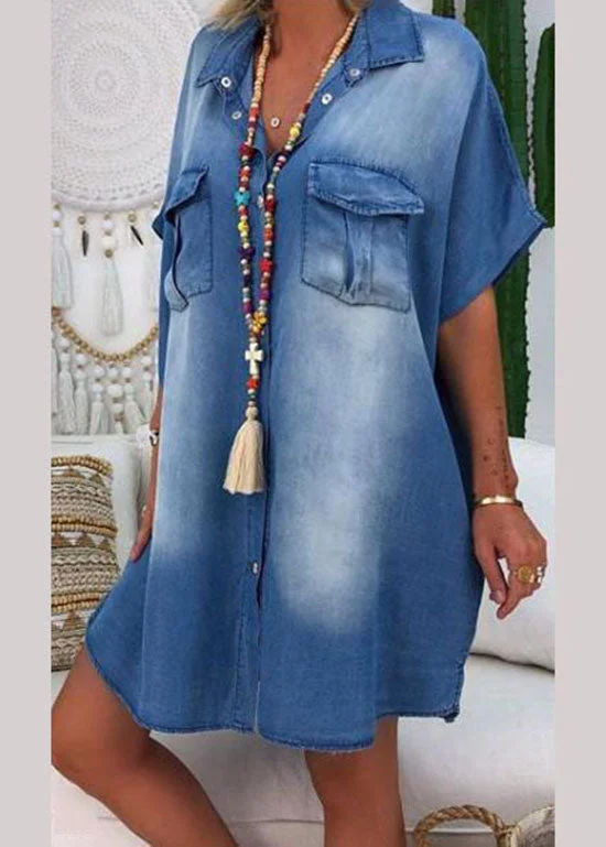 Modern Blue Peter Pan Collar Patchwork Denim Shirts Dress Summer Fashionable Shirt Dress Modern Blue Peter Pan Collar Patchwork Denim Shirts Dress Summer Fashionable Shirt Dress