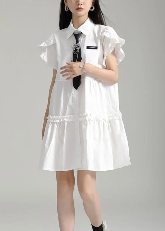Art White Peter Pan Collar Ruffled Patchwork Cotton Shirts Dress Summer Black Shirt Dress Art White Peter Pan Collar Ruffled Patchwork Cotton Shirts Dress Summer Black Shirt Dress