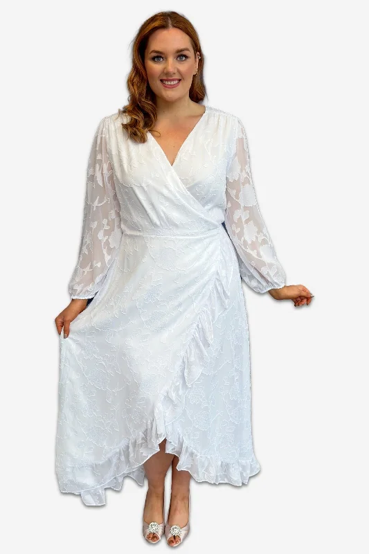 Plus Size White Burnout Hi-Low Wrap Dress Casual Plus Dress