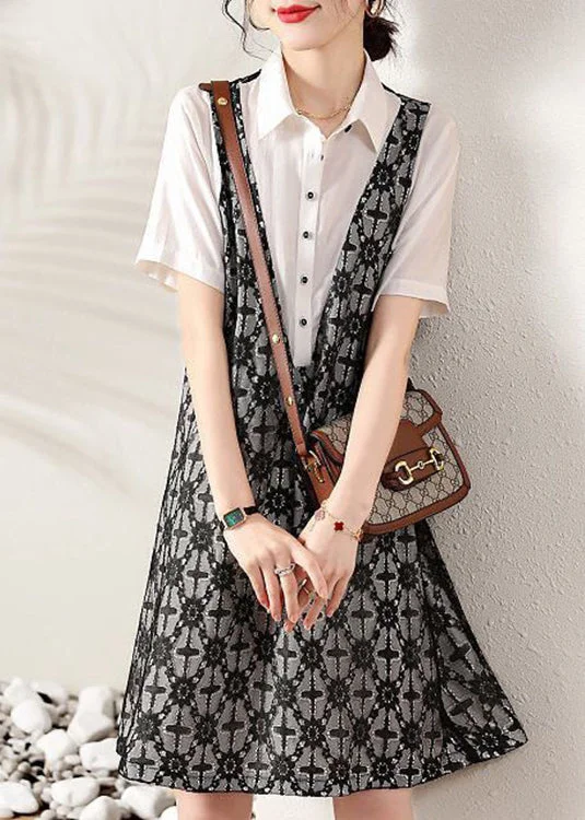 Fashion Peter Pan Collar False Two Pieces Cotton Shirts Dresses Summer Fit-and-Flare Shirt Dress Fashion Peter Pan Collar False Two Pieces Cotton Shirts Dresses Summer Fit-and-Flare Shirt Dress