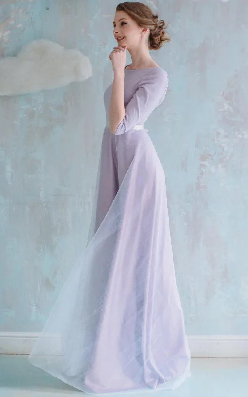A-line Long Tulle Dress with Low-V Back-105666 Pink Tulle Dress