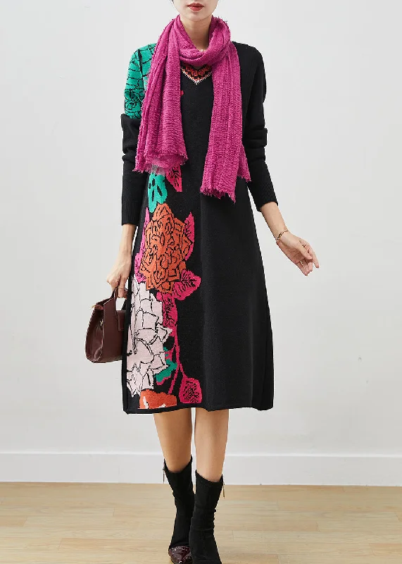 Fashion Black Print Original Design Knit Long Sweater Spring Classic Knit Sweater