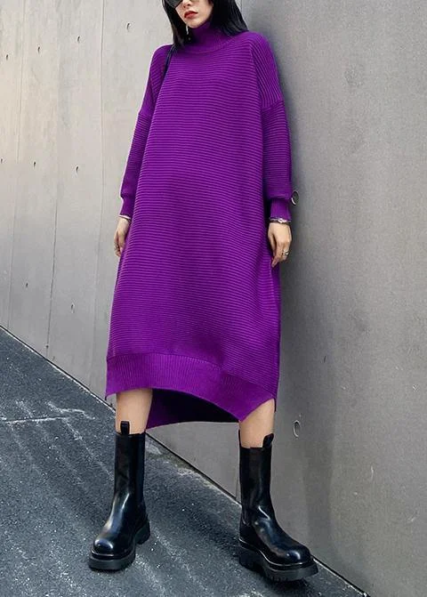 Chunky high neck low high design Sweater fall weather Upcycle purple oversized knitted dress Slouchy Sweater Dress Chunky high neck low high design Sweater fall weather Upcycle purple oversized knitted dress Slouchy Sweater Dress
