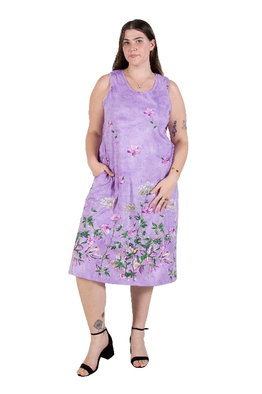 Plus Size La Cera Sleeveless Printed A-Line Cotton Jersey Knit Dress Plus Size Satin
