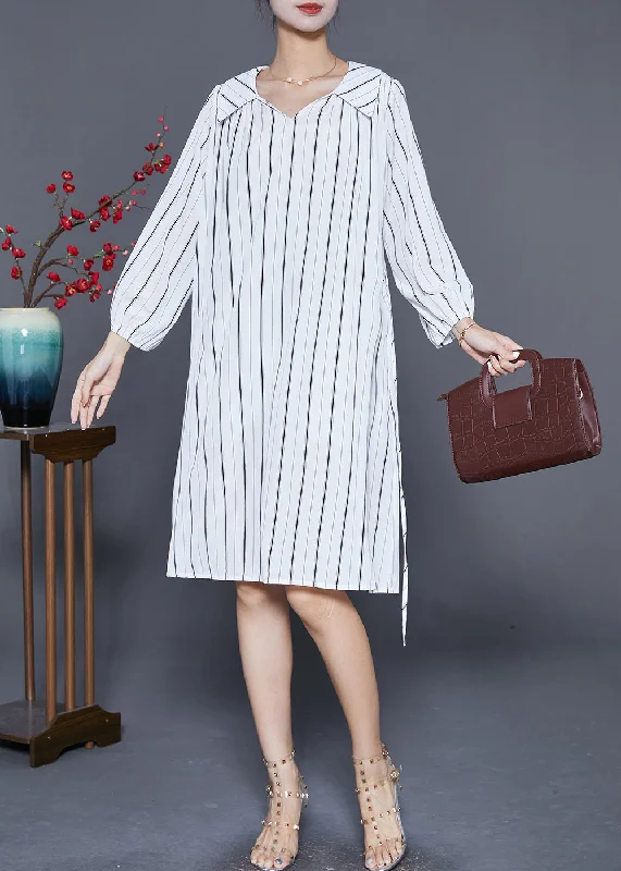 Handmade White Striped Tie Waist Cotton Shirt Dresses Summer Vintage Shirt Dress