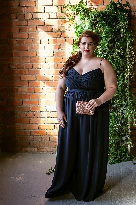 Navy Plus Size Wide Leg Chiffon Jumpsuit Plus Size Stylish