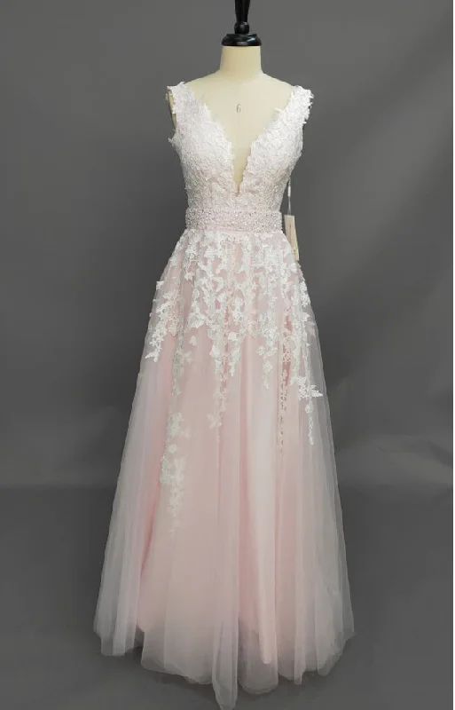 A-Line Ball Gown Lace Tulle V-neck Sleeveless Zipper Low-V Back Dress Tulle Dress Simple A-Line Ball Gown Lace Tulle V-neck Sleeveless Zipper Low-V Back Dress Tulle Dress Simple