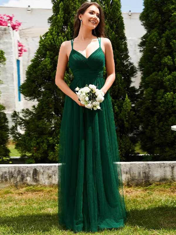 Romantic Spaghetti Straps Tulle Bridesmaid Dresses with Lace Backless Crossover Halter Design Tulle Evening Dress Romantic Spaghetti Straps Tulle Bridesmaid Dresses with Lace Backless Crossover Halter Design Tulle Evening Dress