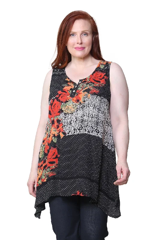 Printed Sleeveless A-Line Top - Plus Size Plus Size Off-shoulder