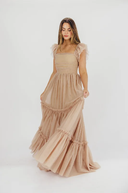 Bella Tiered Tulle Maxi Dress in Taupe - Bump Friendly & Inclusive Sizing (S-3XL) Casual Tulle Dress Bella Tiered Tulle Maxi Dress in Taupe - Bump Friendly & Inclusive Sizing (S-3XL) Casual Tulle Dress