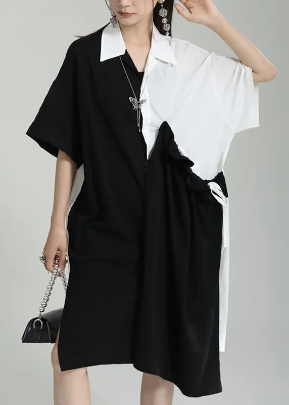 Oversized Black Peter Pan Collar Patchwork Cotton Shirts Dress Summer Soft Cotton Shirt Oversized Black Peter Pan Collar Patchwork Cotton Shirts Dress Summer Soft Cotton Shirt