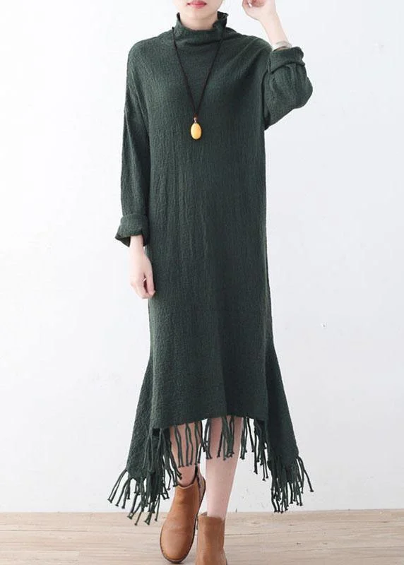 Fine Green Turtleneck Patchwork Fall Knit Sweater Dress Sweater Dress Look