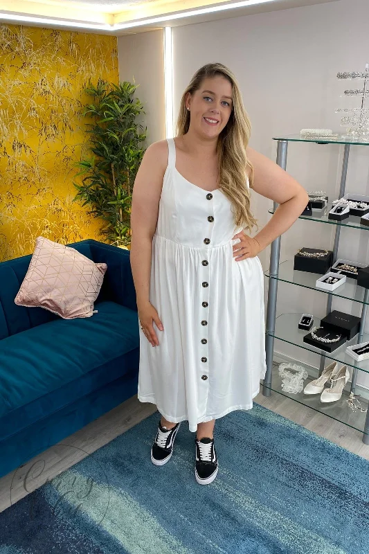 White A-Line dress with button front Plus size Summer Dress Stylish Plus Gown