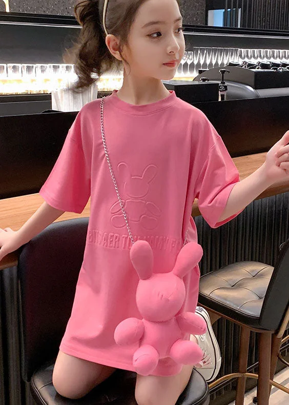 Stylish Pink O Neck Patchwork Cotton Kids Girls T Shirt Dresses Summer Comfortable Shirt Dress Stylish Pink O Neck Patchwork Cotton Kids Girls T Shirt Dresses Summer Comfortable Shirt Dress