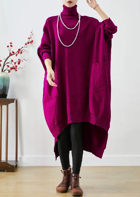 Purple Oversized Knit Sweater Dress Turtle Neck Asymmetrical Batwing Sleeve Sweater Dress Look Purple Oversized Knit Sweater Dress Turtle Neck Asymmetrical Batwing Sleeve Sweater Dress Look