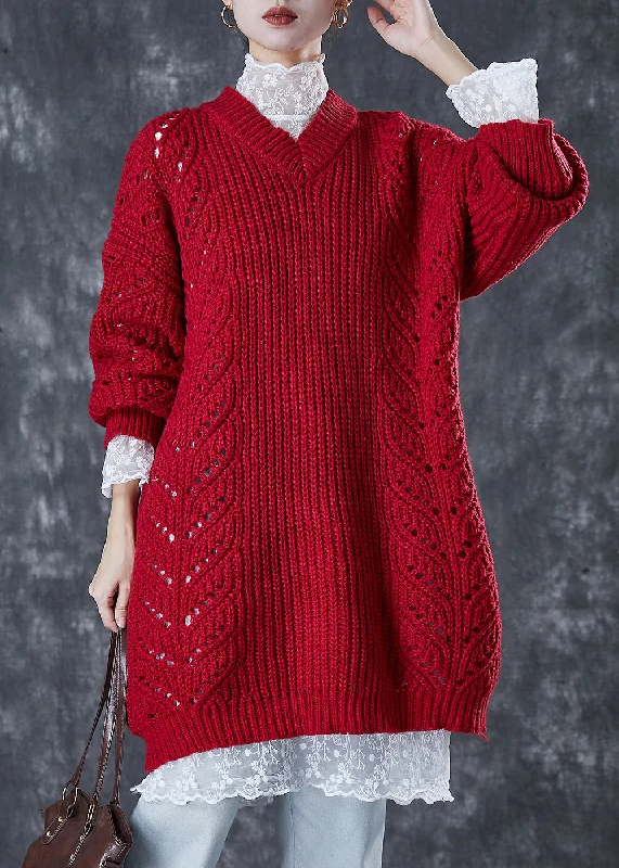 Modern Mulberry V Neck Hollow Out Cable Knit Sweater Dress Winter Sweater Dress Details Modern Mulberry V Neck Hollow Out Cable Knit Sweater Dress Winter Sweater Dress Details