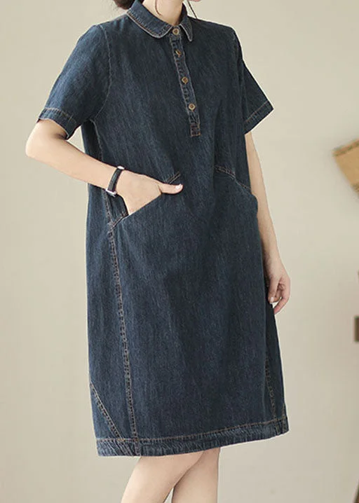 Italian Navy Peter Pan Collar Pockets Patchwork Denim Shirts Dress Summer Layered Shirt Dress Italian Navy Peter Pan Collar Pockets Patchwork Denim Shirts Dress Summer Layered Shirt Dress