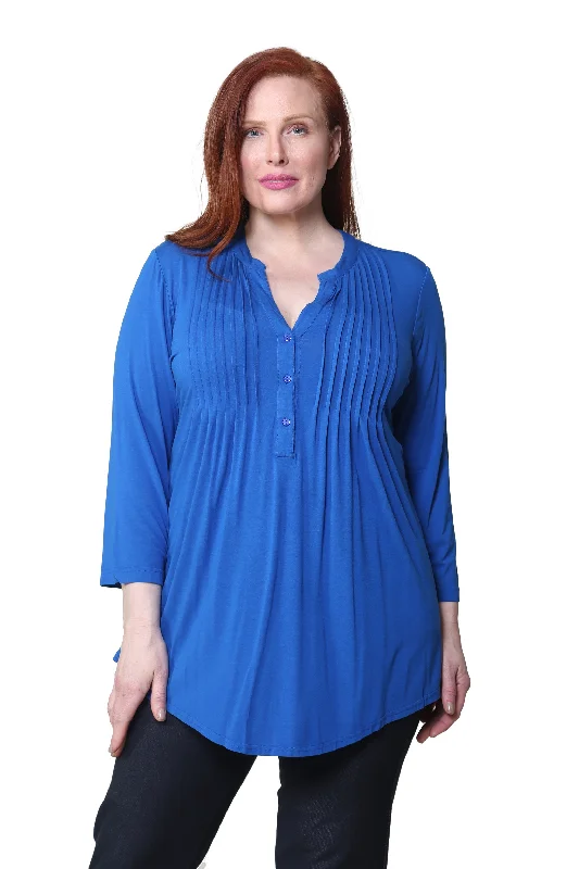 La Cera Plus Size Pleat Front Rayon Solid Tunic Plus Size Frock