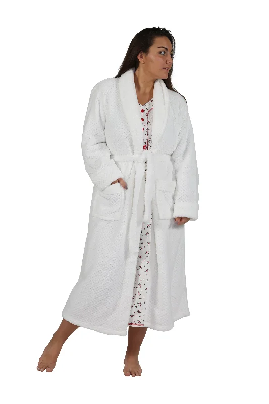 La Cera Textured Full Length Fleece Bath Robe - Plus Size Plus Size Casual