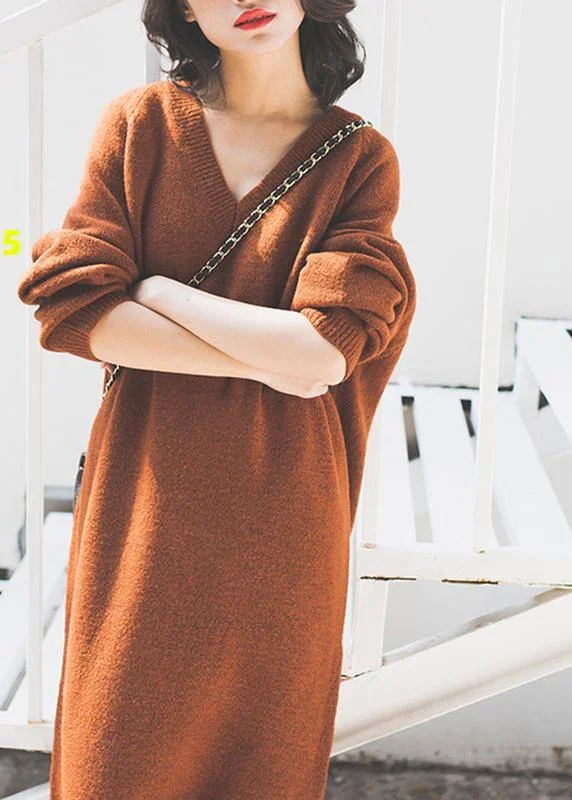 Vintage chocolate Sweater Wardrobes Street Style v neck baggy daily sweater dresses Classic Knit Sweater Vintage chocolate Sweater Wardrobes Street Style v neck baggy daily sweater dresses Classic Knit Sweater