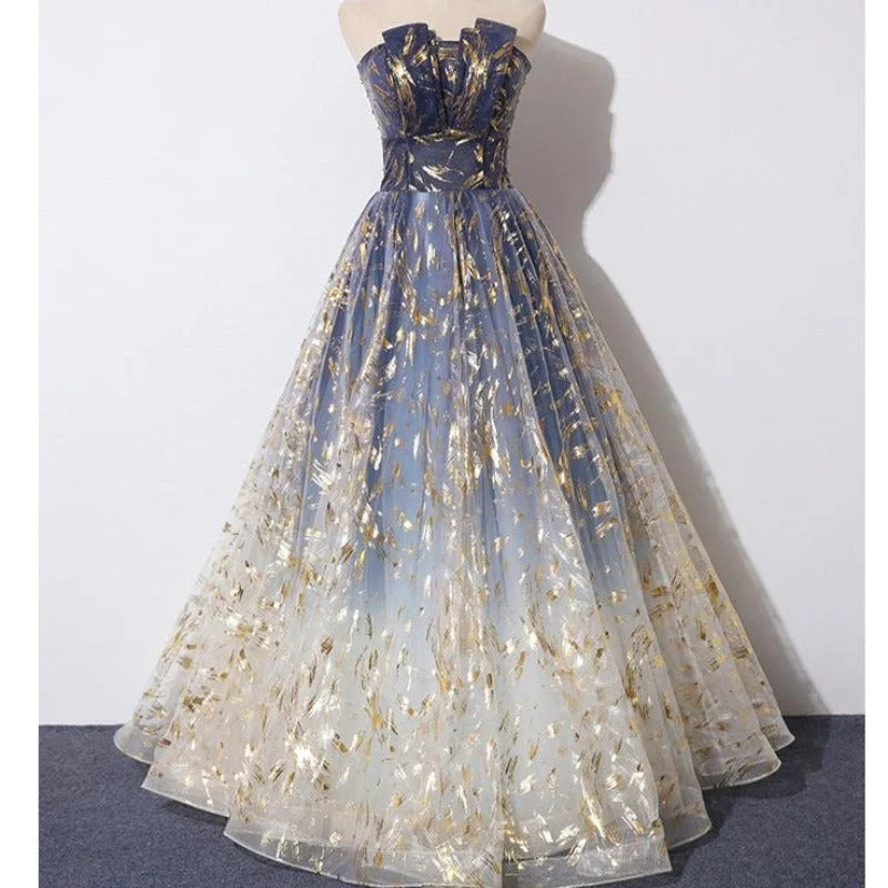 Strapless A-line Tulle Gradient Colours Formal Dress Formal Tulle Dress