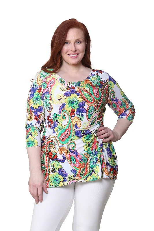 Paisley Printed Wrap Tunic - Plus Size Plus Size Wide-leg