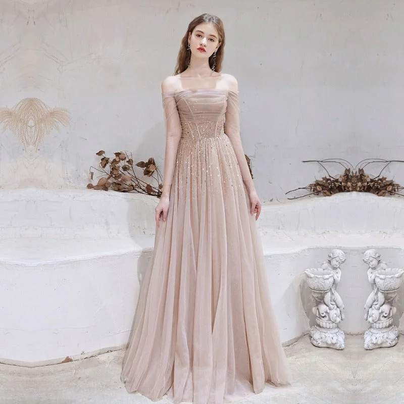 A-Line Beaded Tulle Prom Evening Formal Dress ED4111 Stylish Tulle Gown