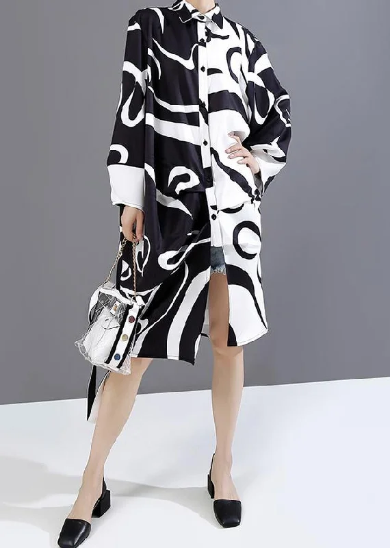 New Long Sleeve Black And White Woman 2024 Autumn Unique Shirt Dress Fit-and-Flare Shirt Dress New Long Sleeve Black And White Woman 2024 Autumn Unique Shirt Dress Fit-and-Flare Shirt Dress