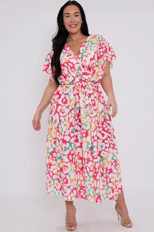 Plus Size Animal Printed Wrap Tie Waist Short Sleeve Dress With Pockets Plus Size Fashion Plus Size Animal Printed Wrap Tie Waist Short Sleeve Dress With Pockets Plus Size Fashion