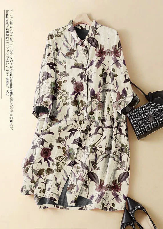 Fashion white flowers Embroidered Patchwork Linen Shirt Dress Summer Shirt Dress Fashion Fashion white flowers Embroidered Patchwork Linen Shirt Dress Summer Shirt Dress Fashion