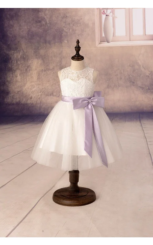 Sleeveless A-line Tulle Flower Girl Dress With Lace Top and Satin Sash-ET_401627 Tulle Dress Shine
