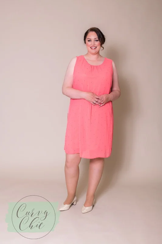 Coral Plus Size Shift Dress with Sequin Detail Plus Size Fitted