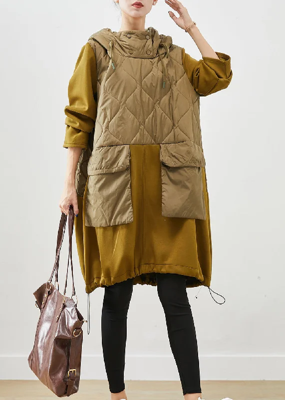 Boutique Hooded Patchwork Drawstring Loose Sweatshirts Dress Fall Fashion Shirt Dress
