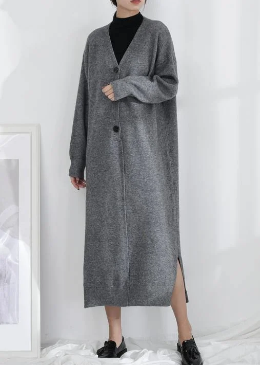 Chic gray Sweater weather Moda v neck Button Down tunic fall knit dresses Cozy Knit Dress Chic gray Sweater weather Moda v neck Button Down tunic fall knit dresses Cozy Knit Dress