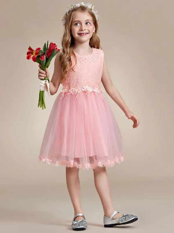 Lace Tulle Flower Girl Dress with Bow Back Detail Full Tulle Dress