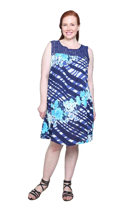 Plus Size Crochet Yoke Geometrical Print Dress Plus Size High-low