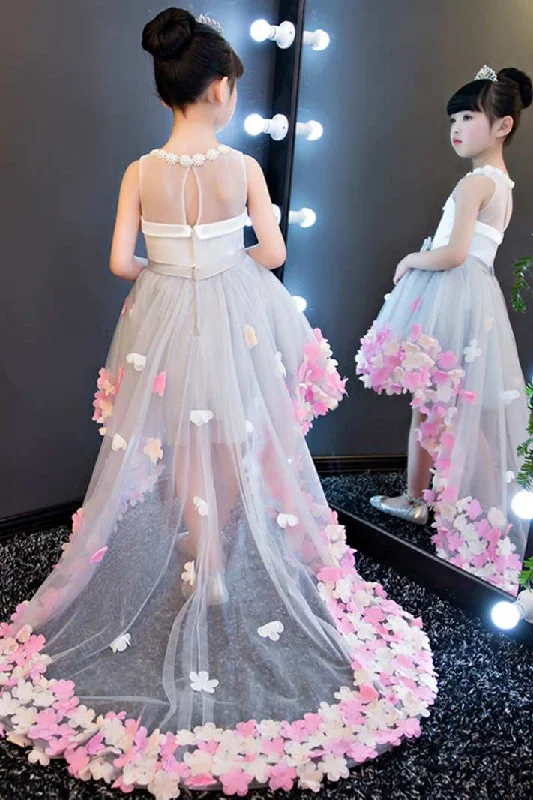 Sleeveless Pearl Neckline High Low Tulle Dress With Flowers-402462 Tulle Dress Soft